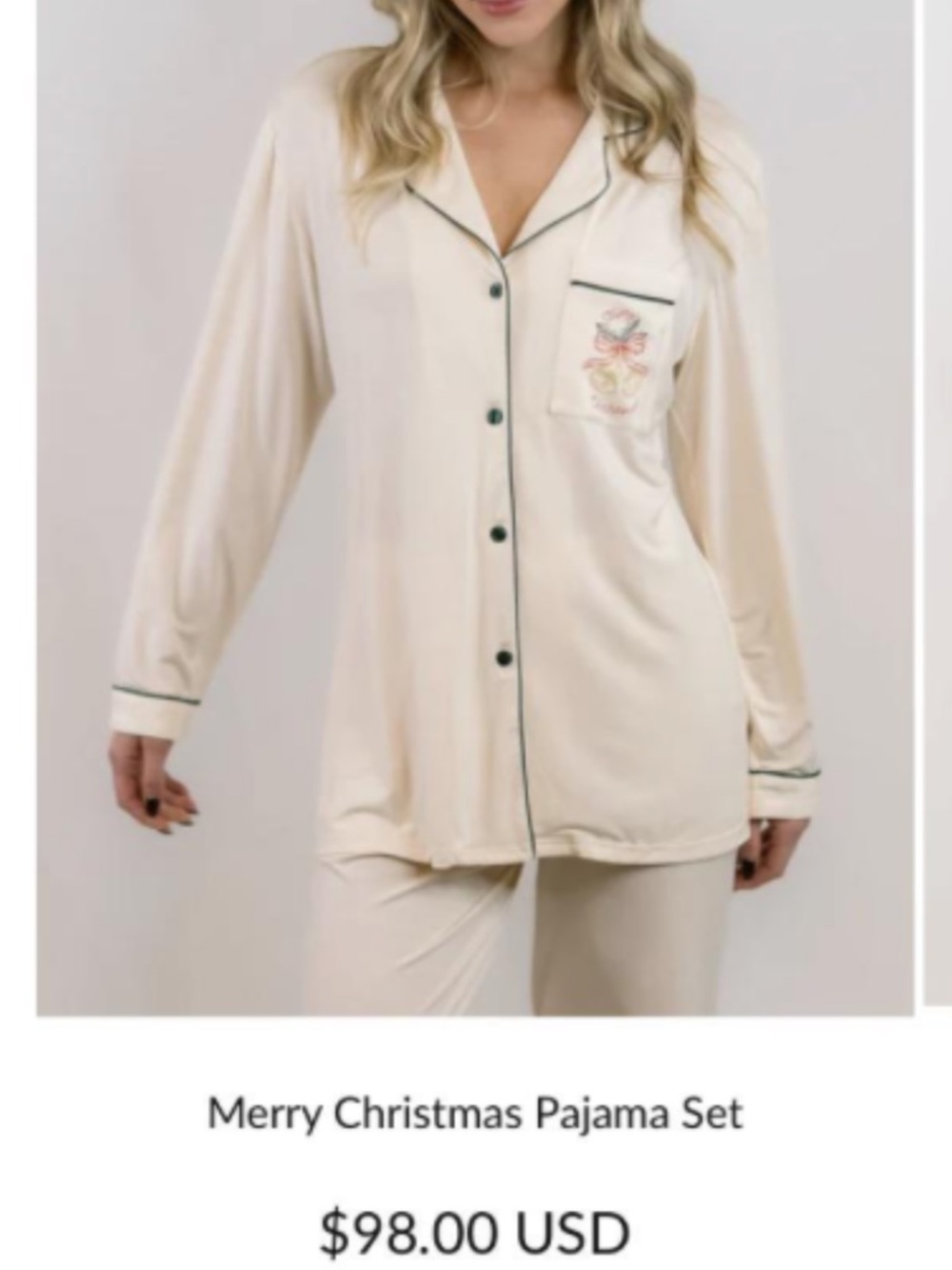 Merry Christmas Cream Long Sleeve Pajama Top - Women’s Intimates